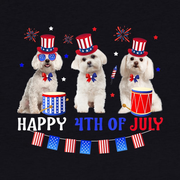 Three Maltese Happy 4th Of July American Flag by crowominousnigerian 